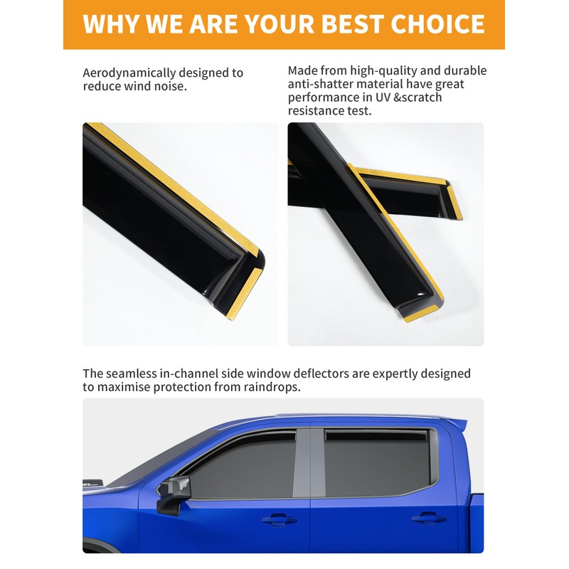 Deejecsun in-Channel Window Rain Guards Fit for Chevy Silverado 1500/GMC