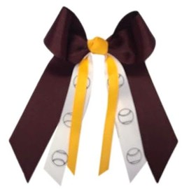 Softball Baseball Hair Bow - Made in the USA, White Pony Band (Maroon/Gold). gold knot