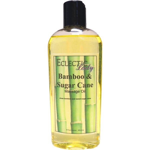 Bamboo and Sugar Cane Massage Oil, 8 oz, with Sweet Almond Oil and Jojoba Oil, Preservative Free, Perfect for Aromatherapy and Relaxation