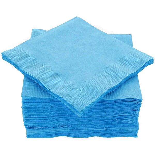 Amcrate Big Party Pack 125 Count Caribbean Blue Beverage Napkins - Ideal for Wedding, Party, Birthday, Dinner, Lunch, Cocktails. (5” x 5”)