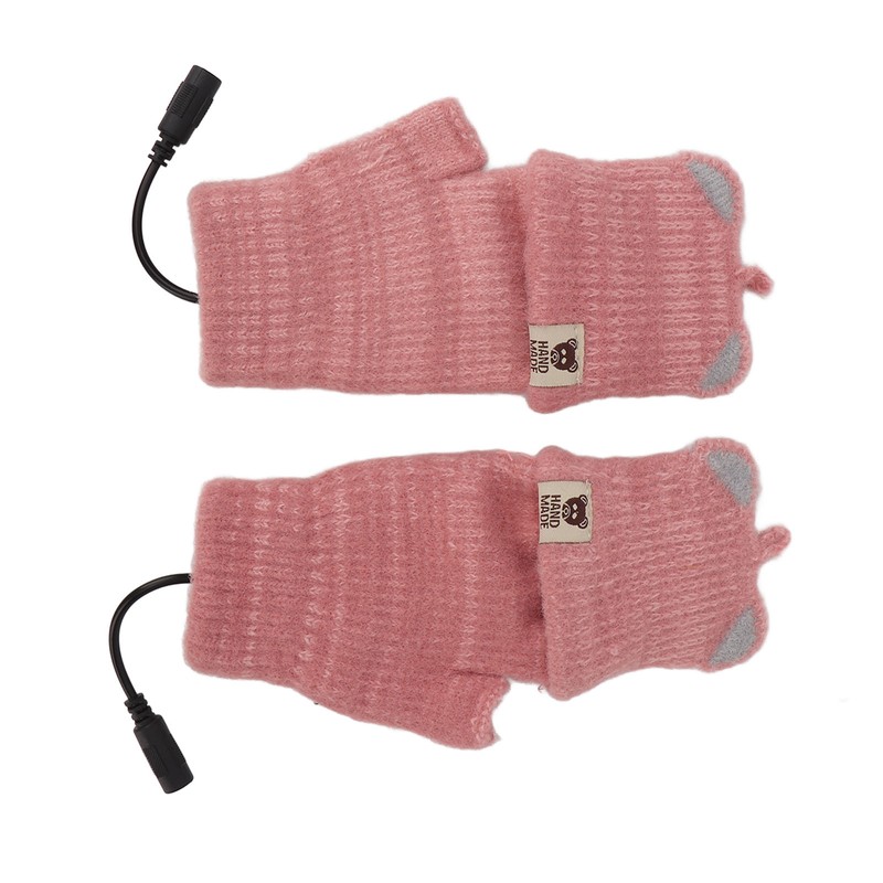 USB Heated Gloves Mitten Men Women Winter Knitted Fingerless Hand