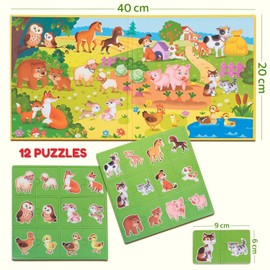 MAGNIKON Magnetic Puzzles Mum and Baby, 24 Pieces, 2-Piece Magnetic Puzzles for 2 Years, Toddlers Puzzles with Animals, Children's Activity, Games for On the Go