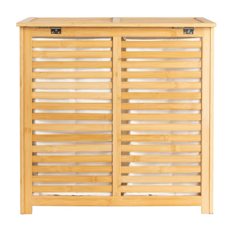 Household Essentials Bamboo and Cotton Double Laundry Sorter with Lid