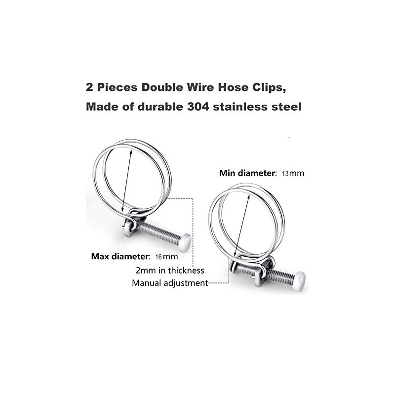 Double Wire Adjustable 304 Stainless Steel Hose Clamps for 13-16mm