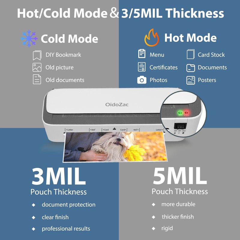 OidoZac Laminator Machine, 11 in 1 Laminating Never Jam Technology