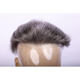 Amiable Men's Hairline Toupee 100% human hair V-Shape Mens Topper (#1B50, 1.5 * 7" thin skin)
