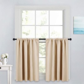 PONY DANCE Kitchen Curtains 36 - Tiers Valances Blackout Window Drapes Thermal Insulated Blinds Matching with Curtain Panels, 42 Width x 36 Length, Biscotti Beige, Set of 2