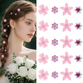 20Pcs Pink Flower Hair Clips for Women and Girls, Small Rhinestone Wedding Hair Accessories, Bridal Hairpins with 4 Flower Patterns, Non Slip Mini Claw Clips for Baby, Party, Photography (Pink)