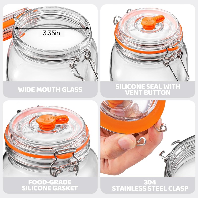 Fermentation Jar,2 Pack 64oz Glass Fermenting Kit with Fermenting Weights