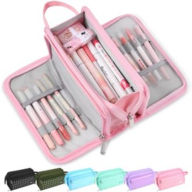 Sooez Estuche grande para lápices, estuche de gran capacidad con 3 compartimentos, bolsa de lápices portátil de lona con cremallera, lindos suministro