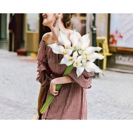 DILATATA White Calla Lily Artificial Flowers 29.5 Inch Long Stem for Tall Vase Durable Eva Material Fake Calla Lilies for Wedding Bouquet, Bridal Shower Decor, Home Centerpiece 9 Pcs Faux Arum Lilies