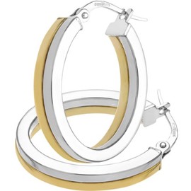 9ct White and Yellow Gold Earrings – Squared Edge Layered Hoop Women’s Earrings (17cm) - by Elegano