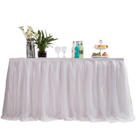 9 ft / 274 cm White Table Skirt, Romantic Tulle Desk Gauze, Table Decoration, Snowflake Wonderland Tutu Tablecloth, for Baby Shower, Wedding, Birthday, Party, Valentine's Day, Christmas
