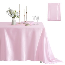 Counfeisly - Juego de 1 mantel rectangular resistente a las manchas, sin arrugas, sedoso, suave, paños de mesa de comedor de satén para comedor, uso en interiores y exteriores, 60 x 84 pulgadas, color rosa