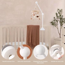 Baby Crib Mobile Arm,Wooden Baby Crib Mobile Holder,Cot Mobile Arm Wooden,Baby Mobile Hanger for Nursery Decor Mount Bed Bell Holder (White)