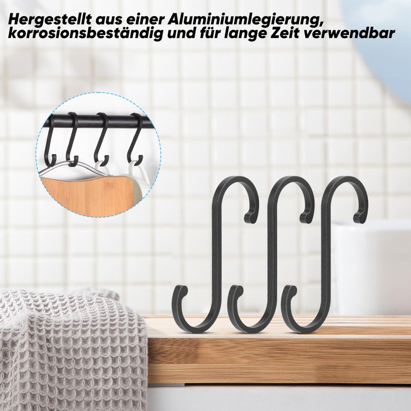 TEKONDA Pack of 12 S Hooks Kitchen Hooks Black Aluminium