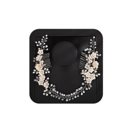 Teyglen Wedding Rhinestones Pearl Headband With Comb Bridal Flower Crystal Pearls Long Headband Hair Vine Hair Comb Floral Hair Accessories Silver Hair Pieces for Women Bride