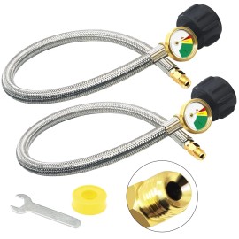 NQN 2 Packs RV Propane Hoses with Gauge,18 Inch Stainless Steel Braided Camper Ta...