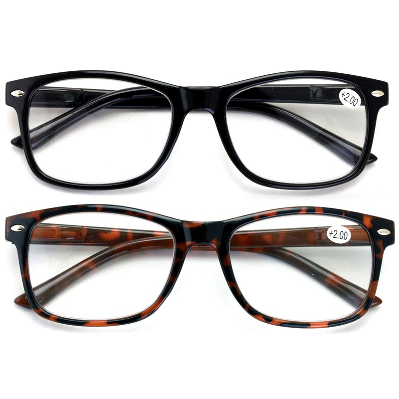 2 Pairs Classic Modern Rectangular Lightweight Reading Glasses - Spring