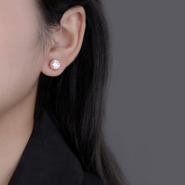 Reffeer Solid 925 Sterling Silver Cubic Zirconia Earrings Studs for Women Teens CZ Post Stud Earrings Hypoallergenic (C-Rose Gold)