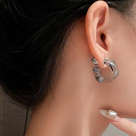 Wendalern Chunky Resin Hoop Earrings Clear Acrylic C Shape Stud Earrings Double Sided Front Back Earrings Acrylic Resin Geometric Earrings Statement Hoop Earrings Jewellery for Women Girls, Resin, No