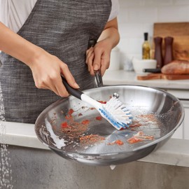 OXO Good Grips Dish Brush, Nylon Bristles with Built-in Scraper, Safe for Non-Stick Cookware, Non-Slip Handle, Dishwasher Safe