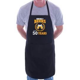 Print4U Cheers & Beers 50th Birthday Apron 50 Year Old Gift Birthday Present Black