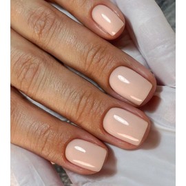 Artquee Press on Nails Short Nude Silk Square False Tips Glossy Reusable Fake Stick on Nails Kit for Women - 30 Pcs 15 Sizes