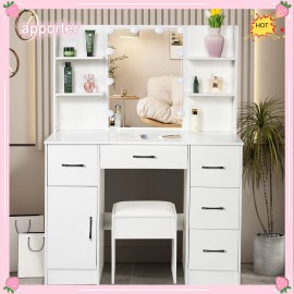 Yamissi 10 Light Bulbs LED Mirror For Bedroom White Makeup Vanity Dressing Table Large