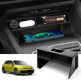 Karltys Organizador de consola central para VW Volkswagen Golf GTI R MK8 2022 2023 2024 Accesorios Bandeja de almacenamiento secundaria con alfombrilla de silicona antideslizante