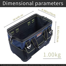 AIRAJ 16-Inch Tool Bag for Men,Large Tool Bag with ABS Plastic Molded Base,Tool Bag with Adjustable Shoulder Strap,Suitable for Electricians,Carpenters,Plumbers,Car Mechanics,Homeowners.