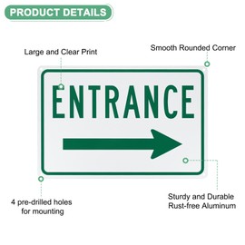 M METERXITY 2-Pack Right Arrow Entrance Sign 12x8 Inch Aluminum Reflective Enter Here Signs Rust Free Waterproof Entrance Signs for Business/Door[Green Letters On White Background]