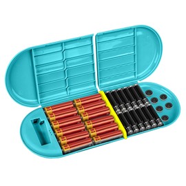 Linkidea Battery Storage Case With Tester, Portable Organizer for 12 AA, 12 AAA, Flat Batteries, Single Layer Storage Box (Blue)