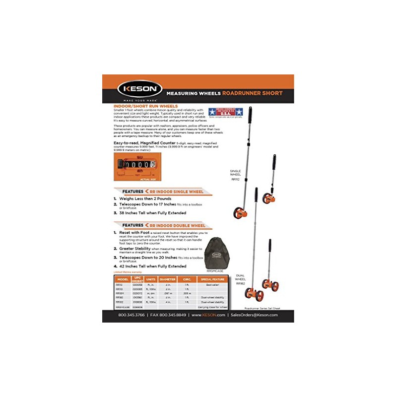 Keson RR182 Measuring Wheel with Dual-Wheels (Graduations: ft. & in.),