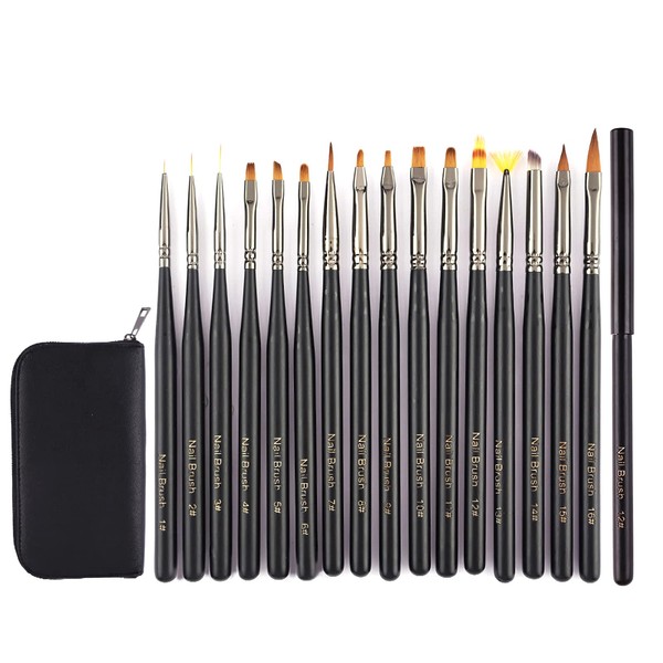 16PCS Nail Art Brushes Professional Set with Lid and Portable