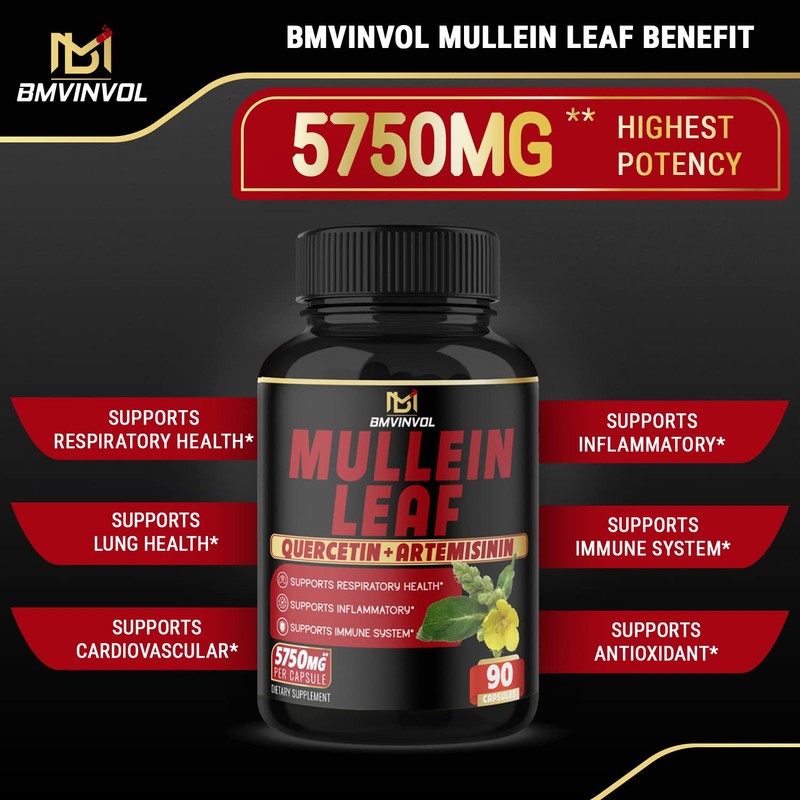Mullein Leaf Capsules 𝟓𝟕𝟓𝟎𝐦𝐠 Strength w. Quercetin, Artemisinin, Quinine -