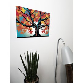 The Plum Penguin Maple Tree Pop Art Wooden Wall Décor, Dual A4 MDF Prints, Warhol-inspired Bright Home Art Canvas Alternative 40 x 30cm