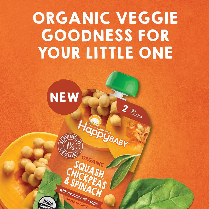 Happy Baby Organic Squash, Chickpeas & Spinach Baby Food, 4