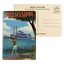 Mississippi, River Boat (4x6 Birch Wood Postcards, 2-Pack Stationary, Rustic Home Wall Decor)