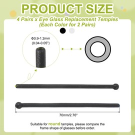PATIKIL 4 Pairs Eye Glass Replacement Temples, Silicone Anti-Slip Eyeglass End Tips Glasses Retainers Fits 0.9-1.2mm for Round Thin Metal Eyeglass Sunglasses Temple, Style1 Black/White