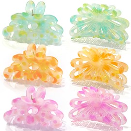 Hair Claw Clips for Thick/Thin Hair Claws 6PCS,3.34" Nonslip Big Cute Hair Clips Square Claw Clips,2.36" Medium Flower Hair Clips for Women/Girls,Hair Styling Accessories Gifts (polychromatic)