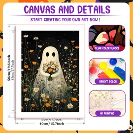 hkejoi Ghost Paint by Numbers Kit for Adults, Ghost Adult Paint by Number Kits on Canvas Flowe,Acrylic Ghost Paint by Number for Adults Beginners for Gift Home Decor 16x20 Inch