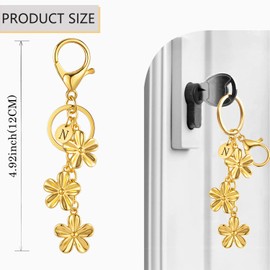 XGALBLA Gold Initial Keychain Gold Flower Charms for Key Cute Letter Keyring for Purse Handbag Backpack(N)