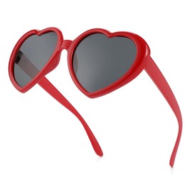 JOVAKIT Polarized Heart Shaped Sunglasses for Women Vintage Fashion Lovely Retro Oversized Eyeglasses Style UV400 Protection Lens (Red/Grey)