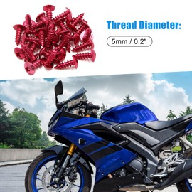 A ABSOPRO Motorcycle Cross Head 5mm Bolts Nuts Bumper Screws Red(Set of 30)