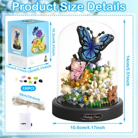 GAROMIA Flower Building Blocks Set Butterfly Bouquet Building Block Mini Building Blocks Flowers Insects Clamping Blocks Building Blocks with Dustproof Dome and Base Gifts for Children Adults