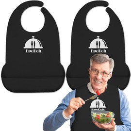 EpoBob 2 Pack Silicone Adult Bibs with Crumb Catcher, Washable and Adjustable Adult Bibs for Elderly Women Men Seniors, Black, Black