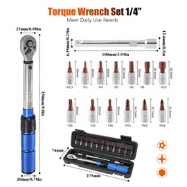 Dalephoric Torque Wrench Bicycle 1/4 Inch, 2-24 NM, ±3% Error Accuracy, 72 Teeth Reversible Ratchet, Torque Wrench Set with 100 mm Extension Rod, Ratchet Box for Bicycle, Motorcycle