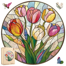 MYS A·U·R Puzzles for Adults, Tulip Wooden Puzzles 200 Pieces, 5MM Thick Unique Shaped Flower Plant Jigsaw Puzzles Birthday Gifts for Kids Family Game 11.2 * 11.2inch
