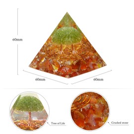 dssmboom dssmboom Tumbled Carnelian Crystal Pyramid Positive Energy Generator for Reiki Healing Chakra Balancing, Resin with Copper Wire Peridot Tree of Life Pyramid for Home Office Decor